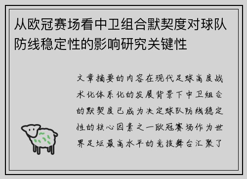 从欧冠赛场看中卫组合默契度对球队防线稳定性的影响研究关键性 从欧冠赛场看中卫组合默契度对球队防线稳定性的影响研究关键性